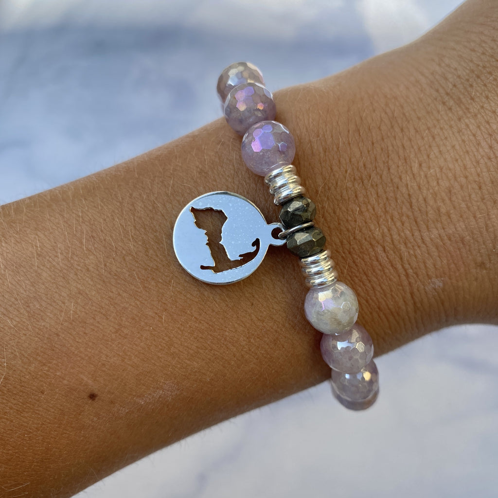 Mauve Jade Stone Bracelet with Cape Cod Sterling Silver Charm