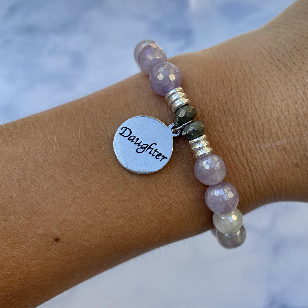 Mauve Jade Stone Bracelet with Daughter Endless Love Sterling Silver Charm