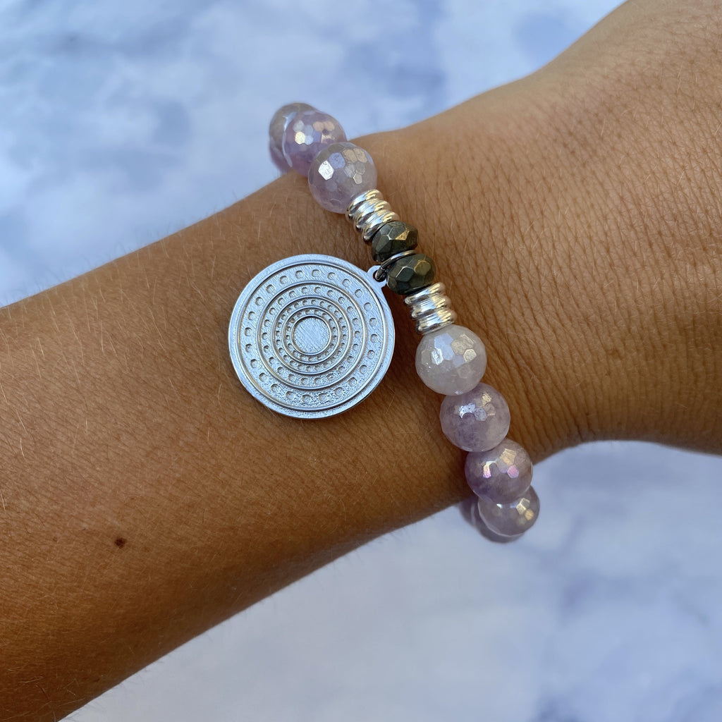 Mauve Jade Stone Bracelet with Family Circle Sterling Silver Charm