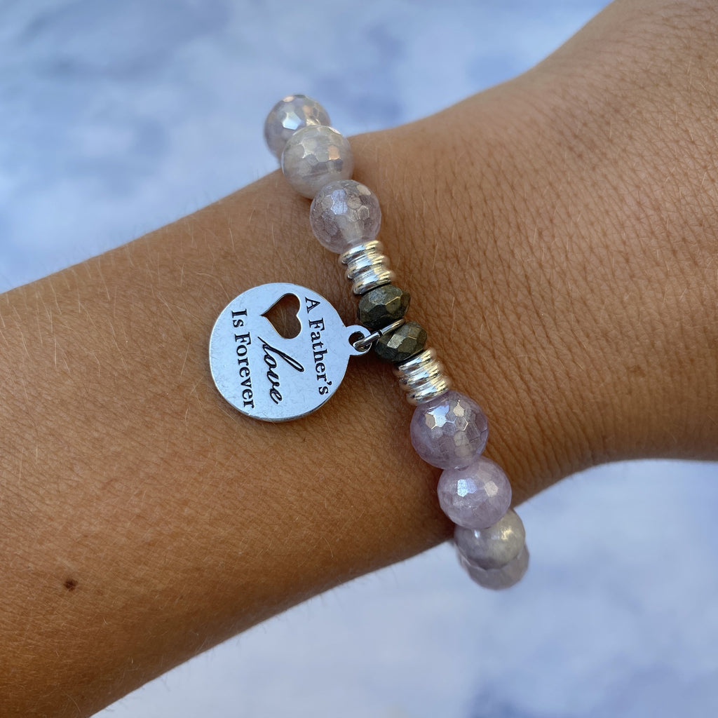 Mauve Jade Stone Bracelet with Father's Love Sterling Silver Charm