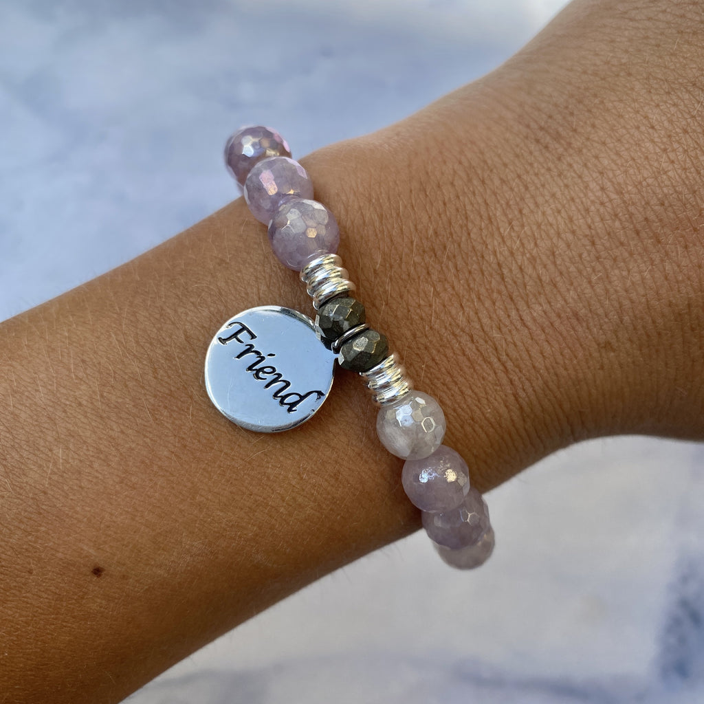 Mauve Jade Stone Bracelet with Friend Endless Love Sterling Silver Charm