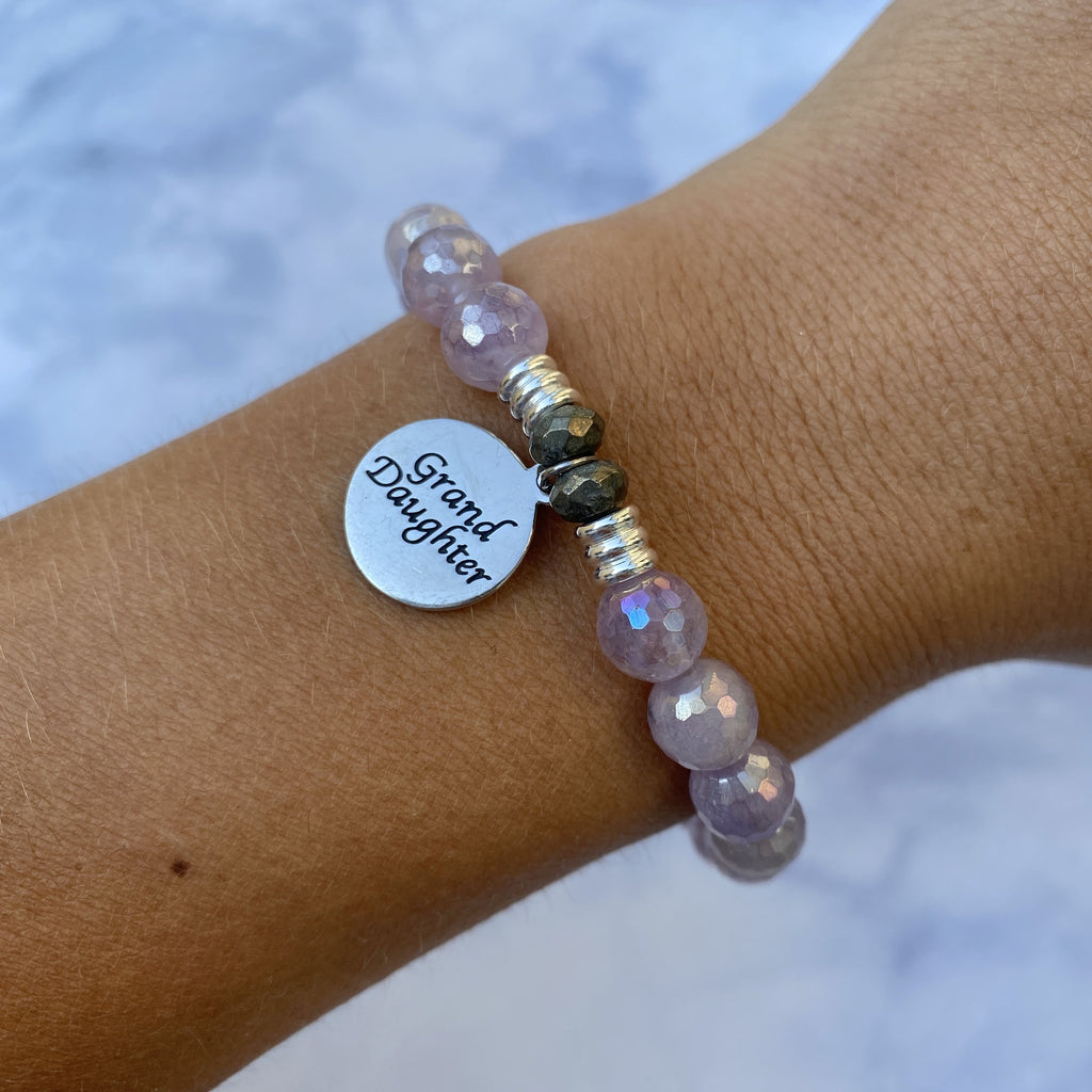 Mauve Jade Stone Bracelet with Granddaughter Endless Love Sterling Silver Charm