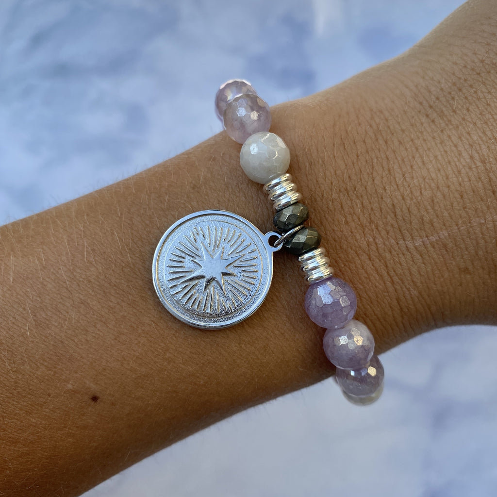 Mauve Jade Stone Bracelet with Guidance Sterling Silver Charm