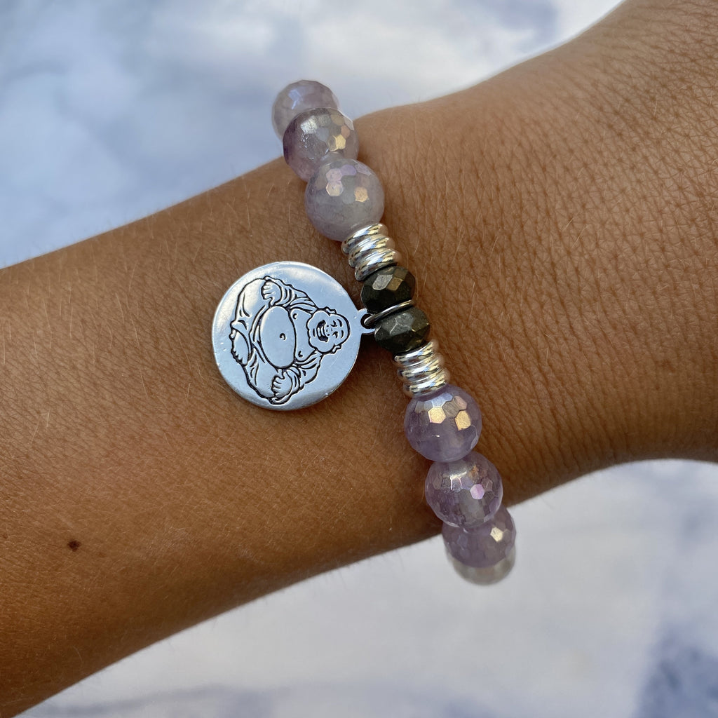Mauve Jade Stone Bracelet with Happy Buddha Sterling Silver Charm