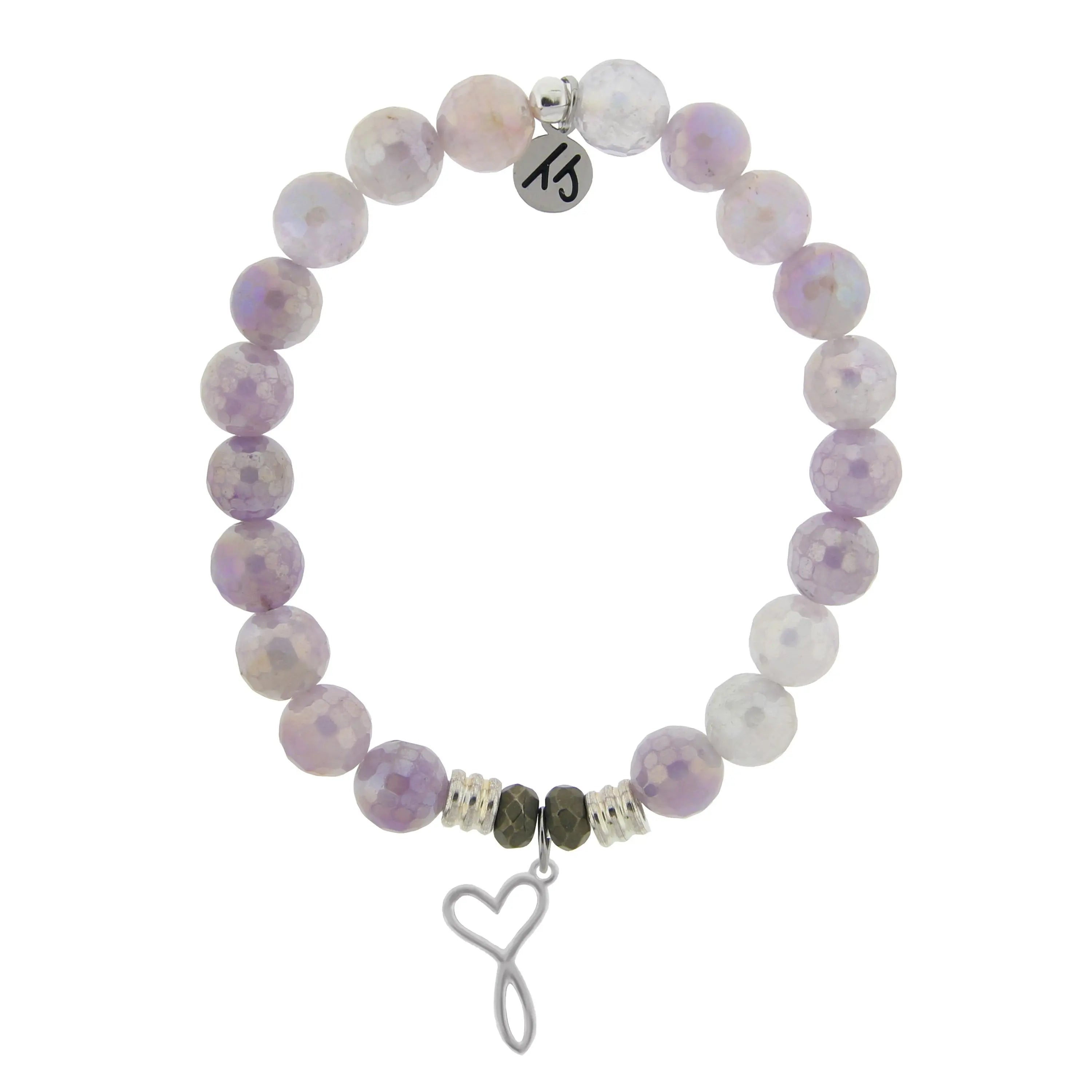 Mauve Jade Stone Bracelet with Infinity Heart Sterling Silver Charm