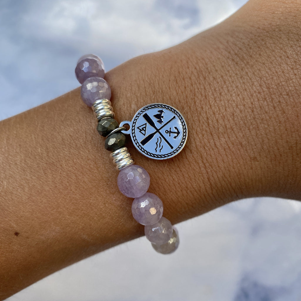 Mauve Jade Stone Bracelet with Lake Life Sterling Silver Charm