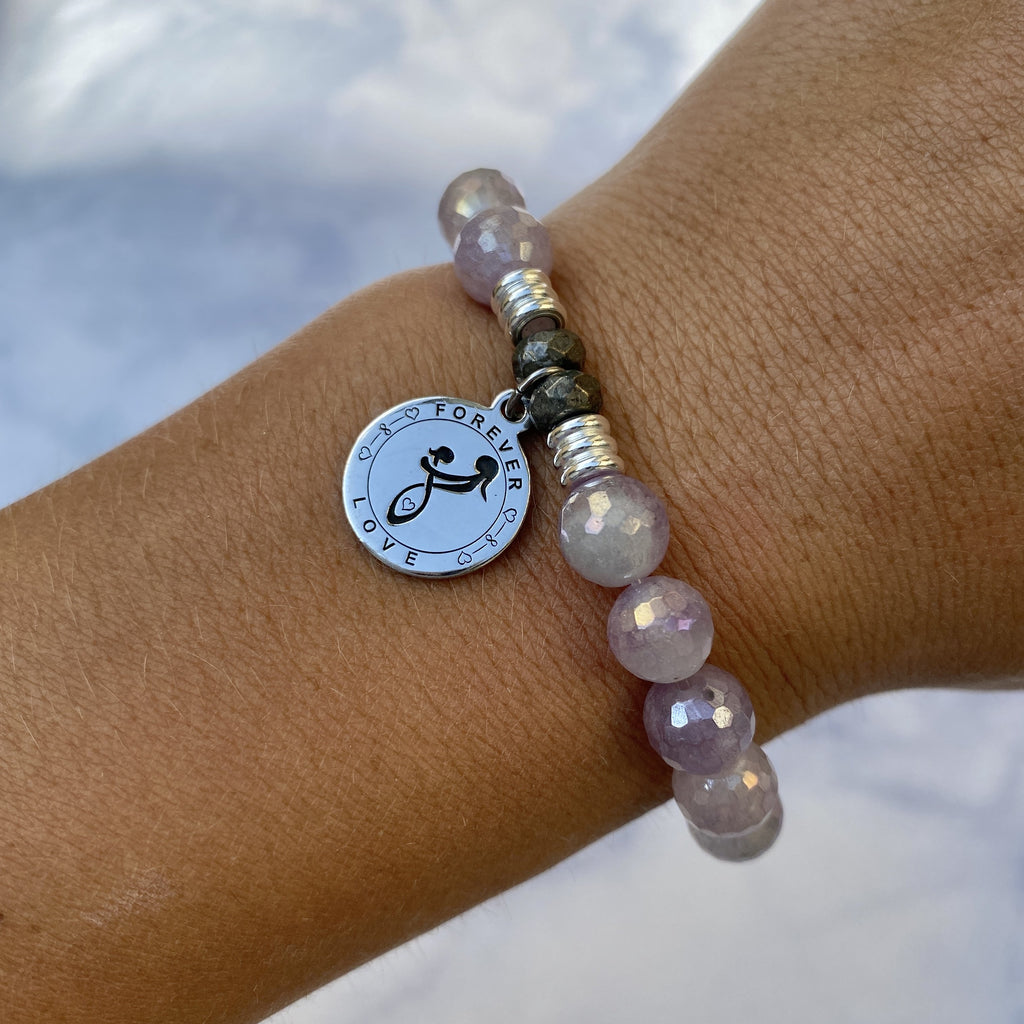 Mauve Jade Stone Bracelet with Mother's Love Sterling Silver Charm