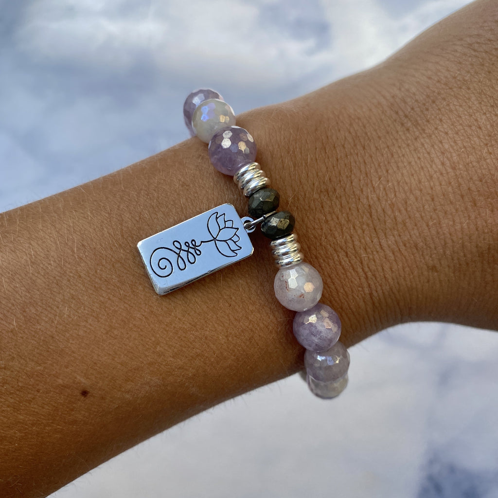 Mauve Jade Stone Bracelet with New Beginnings Sterling Silver Charm