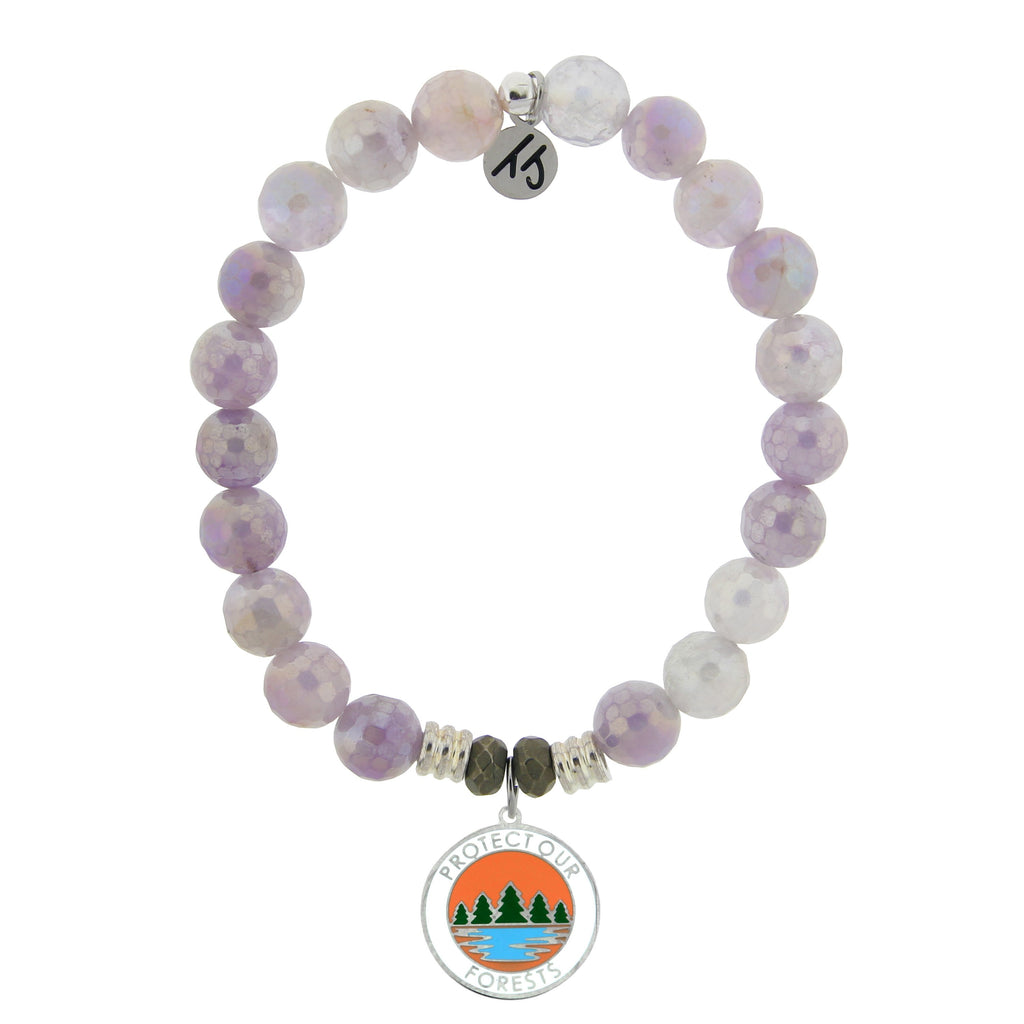 Mauve Jade Stone Bracelet with Protect Our Forest Sterling Silver Charm