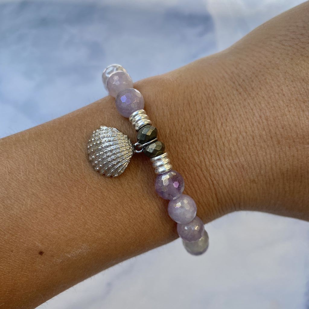 Mauve Jade Stone Bracelet with Seashell Sterling Silver Charm