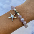 Mauve Jade Stone Bracelet with Starfish Sterling Silver Charm