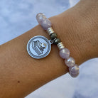 Mauve Jade Stone Bracelet with Teacher Sterling Silver Charm