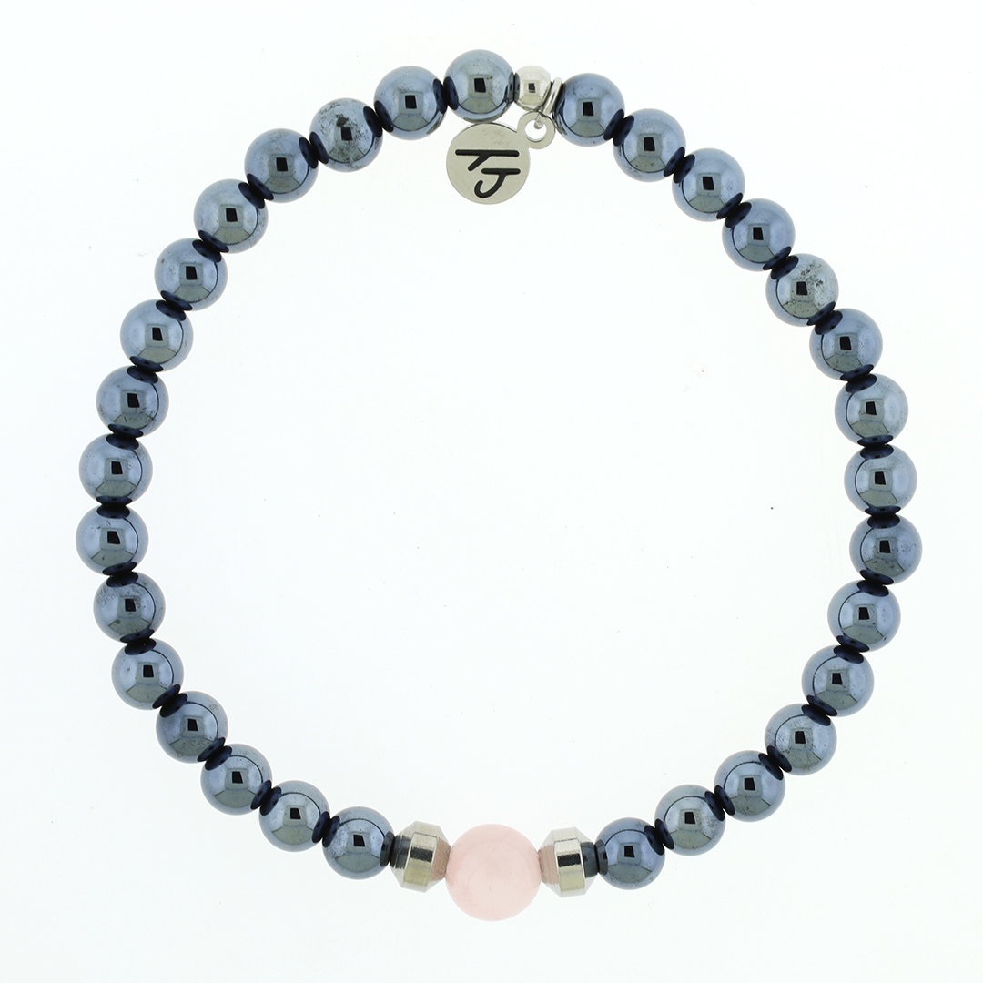 Men's Noble Father Daughter Bracelet Collection - Gunmetal Onyx with Rose Quartz Beaded Bracelet