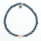 Men's Noble Father Daughter Bracelet Collection - Gunmetal Onyx with Rose Quartz Beaded Bracelet