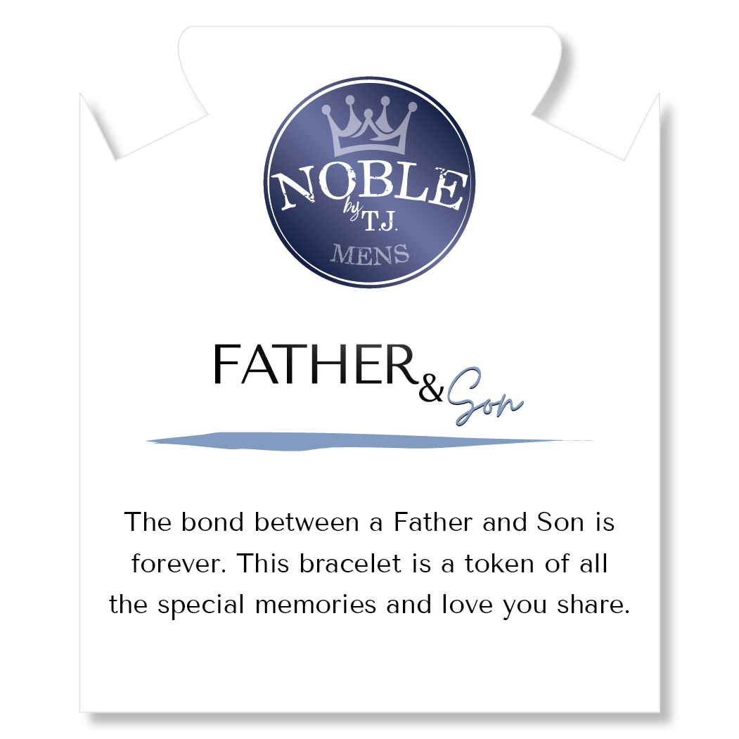 Men's Noble Father Son Bracelet Collection - Gunmetal Onyx with Blue Aquamarine Beaded Bracelet