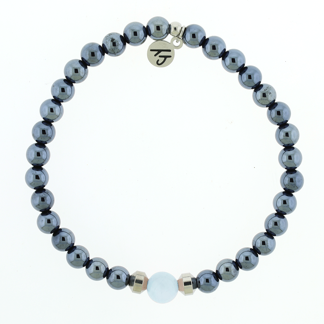 Men's Noble Father Son Bracelet Collection - Gunmetal Onyx with Blue Aquamarine Beaded Bracelet