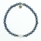 Men's Noble Father Son Bracelet Collection - Gunmetal Onyx with Blue Aquamarine Beaded Bracelet
