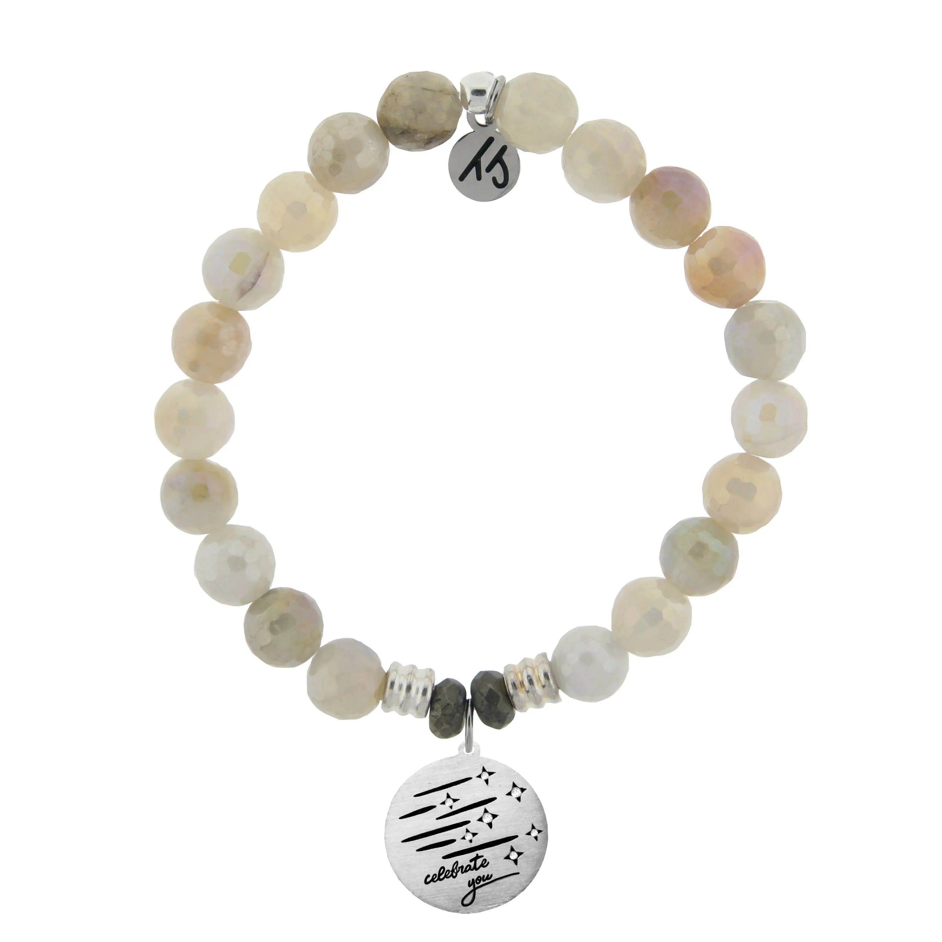 Moonstone Gemstone Bracelet with Birthday Wishes Sterling Silver Charm T. Jazelle