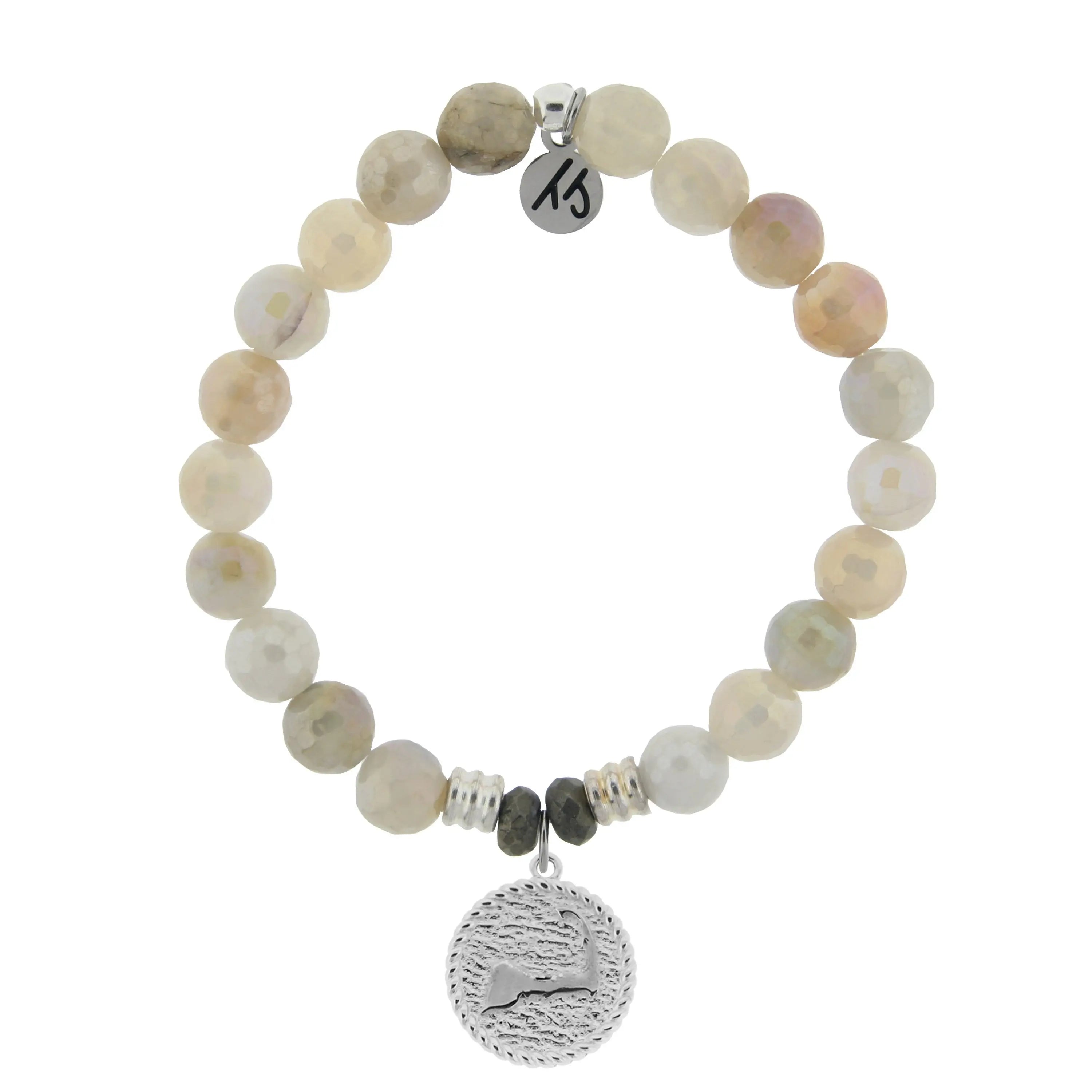 Moonstone Gemstone Bracelet with Cape Cod Coin Sterling Silver Charm T. Jazelle