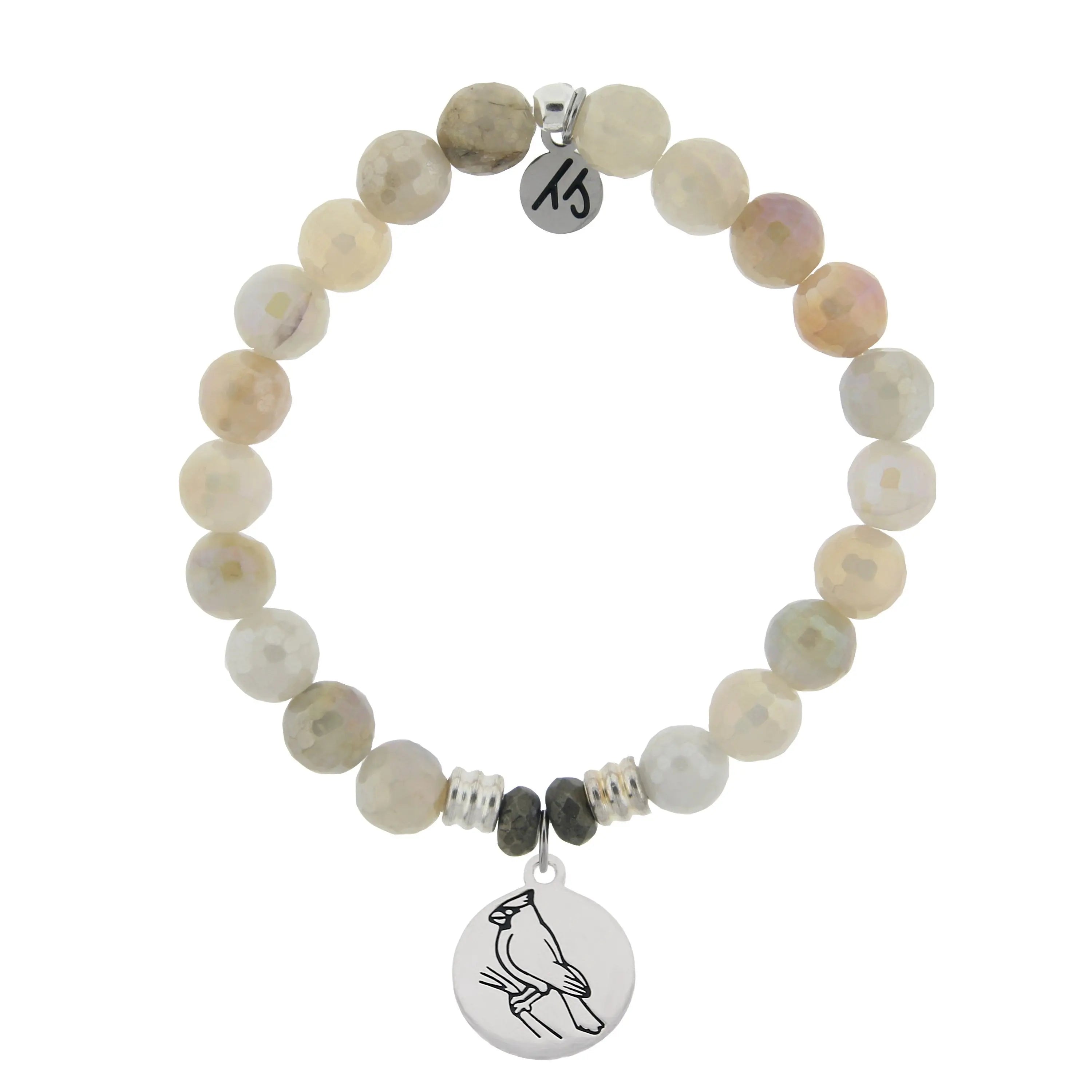 Moonstone Gemstone Bracelet with Cardinal Sterling Silver Charm T. Jazelle