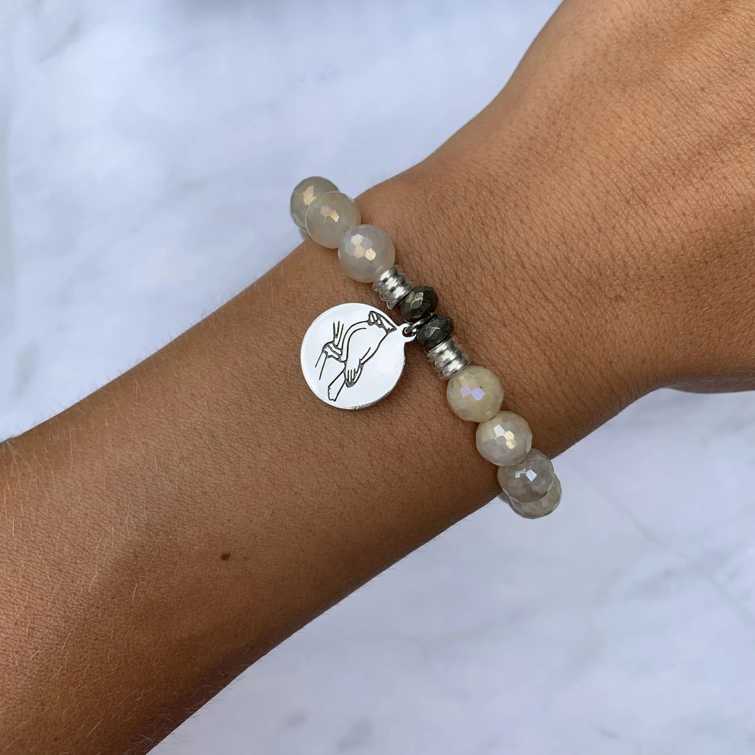 Moonstone Gemstone Bracelet with Cardinal Sterling Silver Charm T. Jazelle