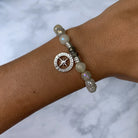 Moonstone Gemstone Bracelet with Compass Rose Sterling Silver Charm T. Jazelle