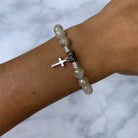 Moonstone Gemstone Bracelet with Cross Sterling Silver Charm T. Jazelle