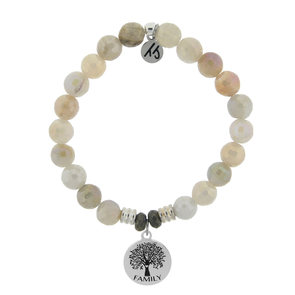 Moonstone Bracelet with Family Tree Sterling Silver Charm