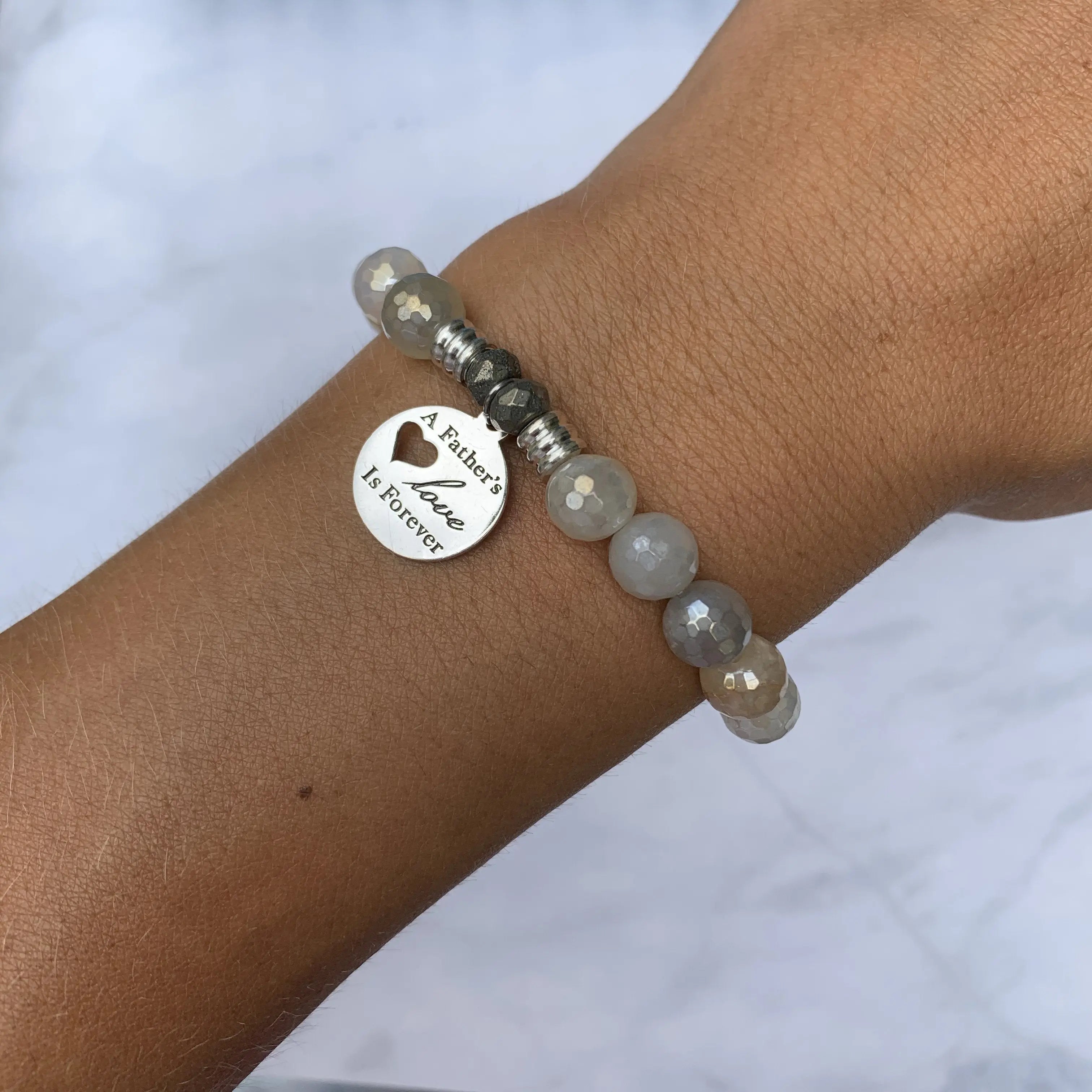 Moonstone Gemstone Bracelet with Fathers Love Sterling Silver Charm T. Jazelle
