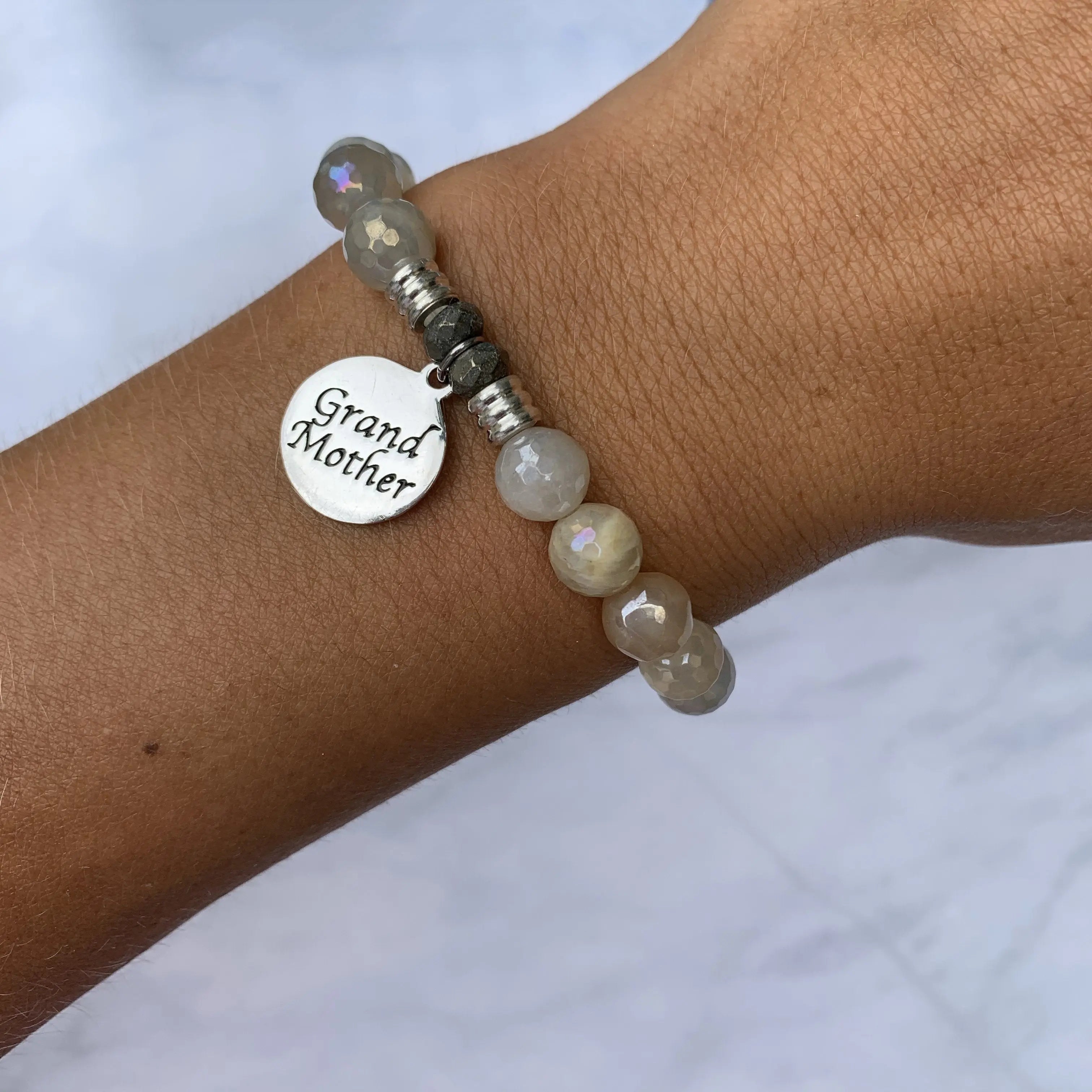 Moonstone Gemstone Bracelet with Grandmother Sterling Silver Charm T. Jazelle