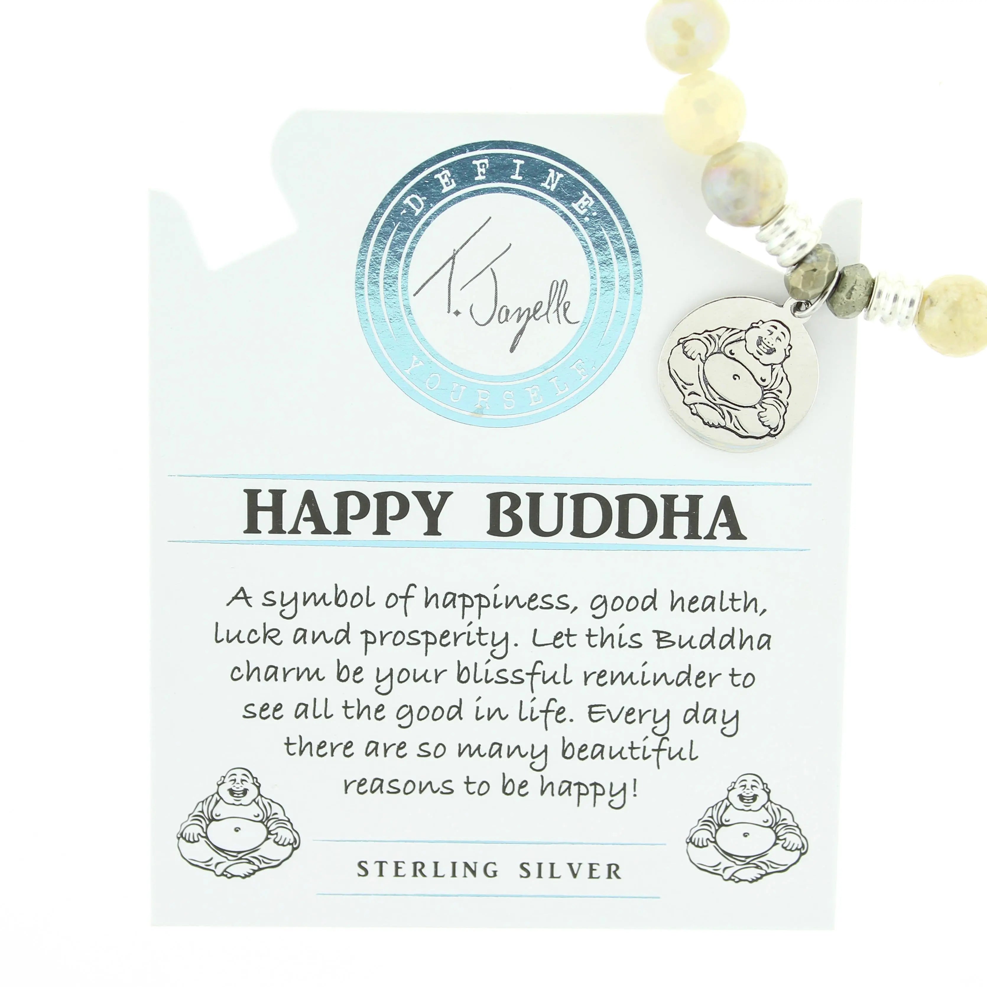 Moonstone Gemstone Bracelet with Happy Buddha Sterling Silver Charm T. Jazelle