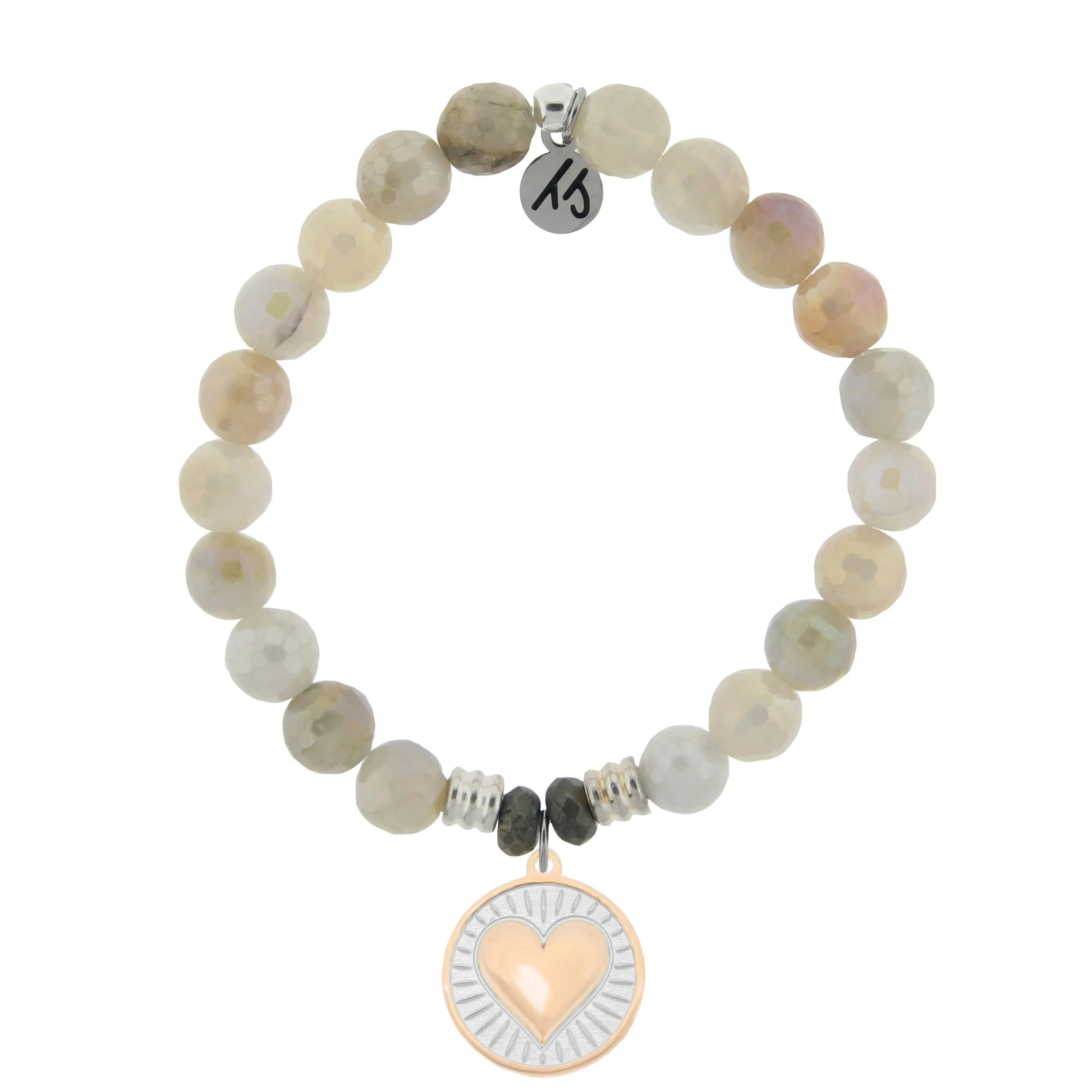 Moonstone Gemstone Bracelet with Heart of Gold Sterling Silver Charm T. Jazelle
