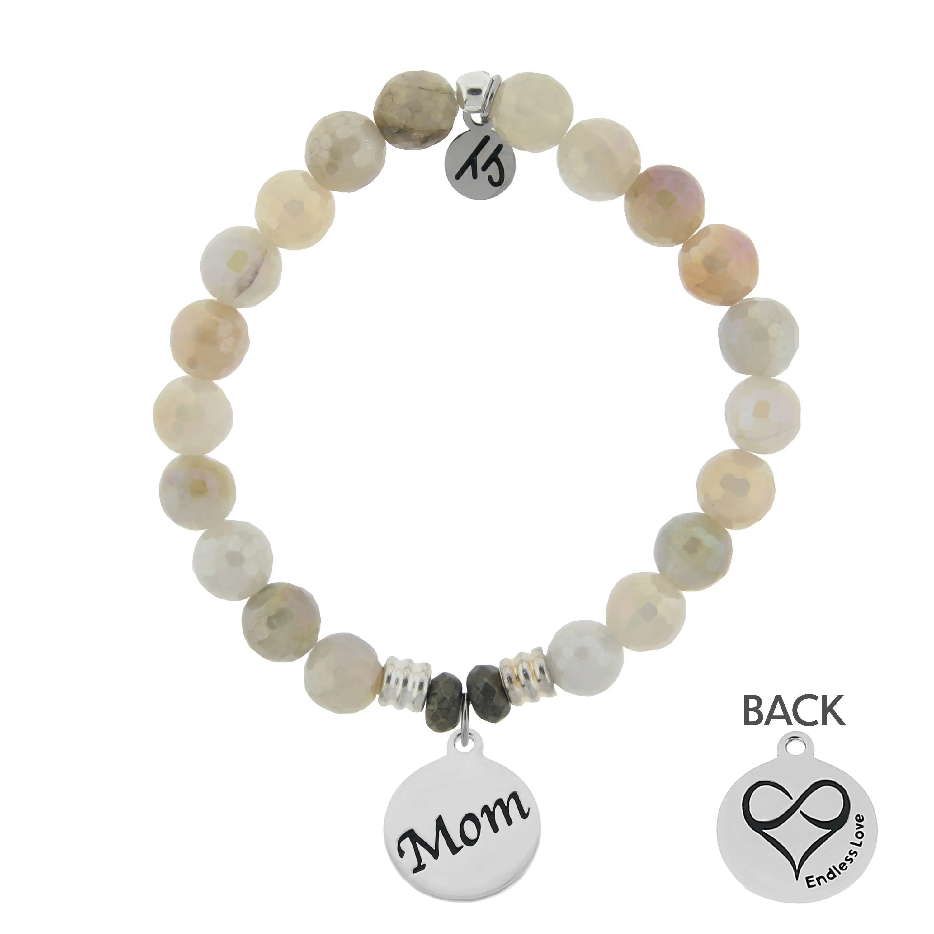Moonstone Gemstone Bracelet with Mom Sterling Silver Charm T. Jazelle