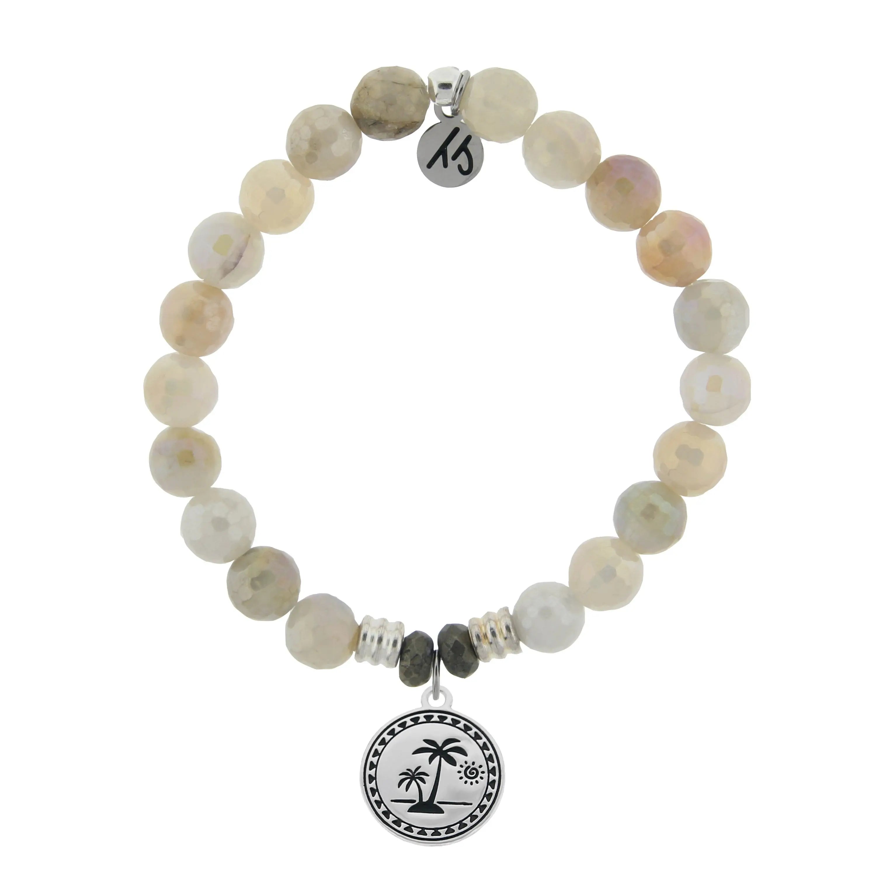 Moonstone Gemstone Bracelet with Palm Tree Sterling Silver Charm T. Jazelle