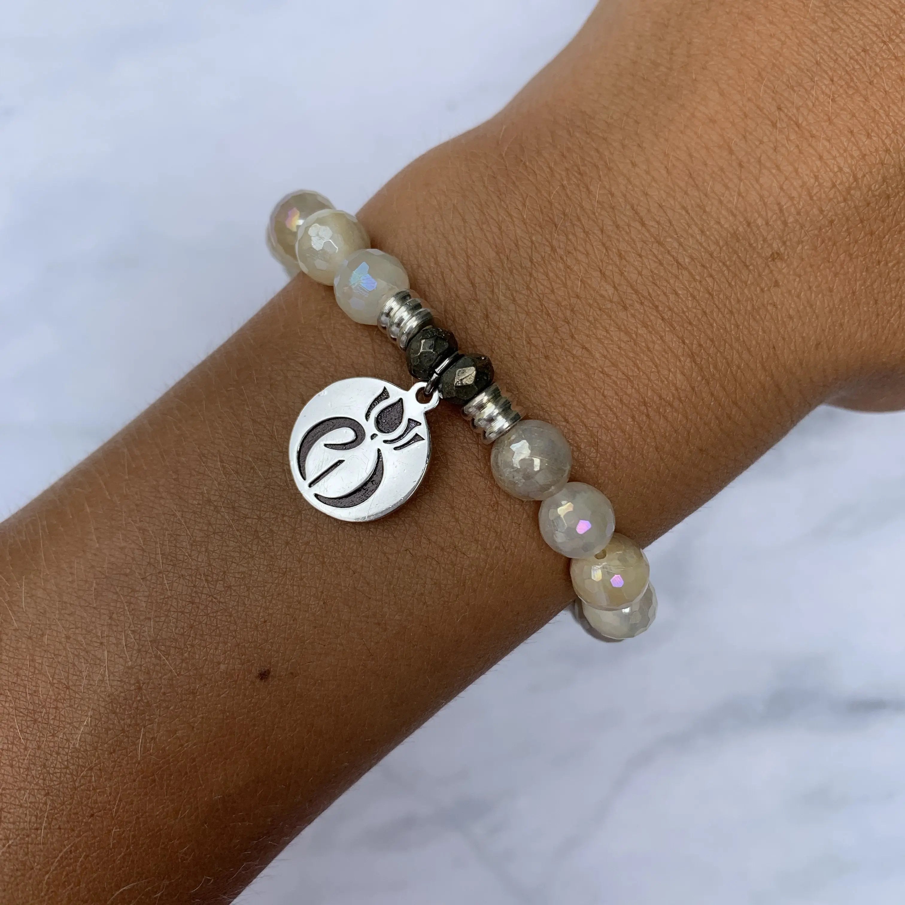 Moonstone Gemstone Bracelet with Parkinsons Sterling Silver Charm T. Jazelle
