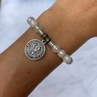Moonstone Gemstone Bracelet with Saint Christopher Sterling Silver Charm T. Jazelle