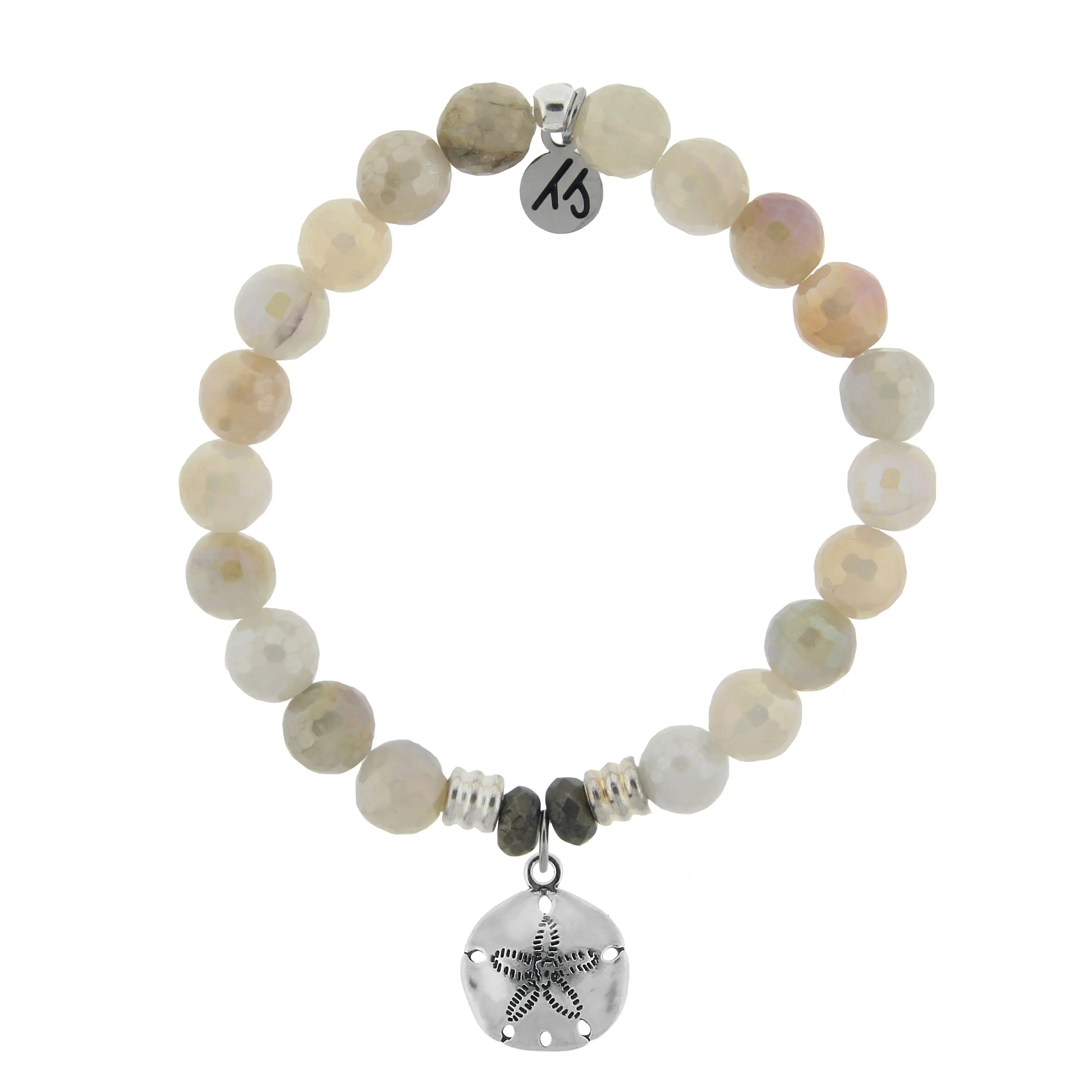 Moonstone Gemstone Bracelet with Sand Dollar Sterling Silver Charm T. Jazelle