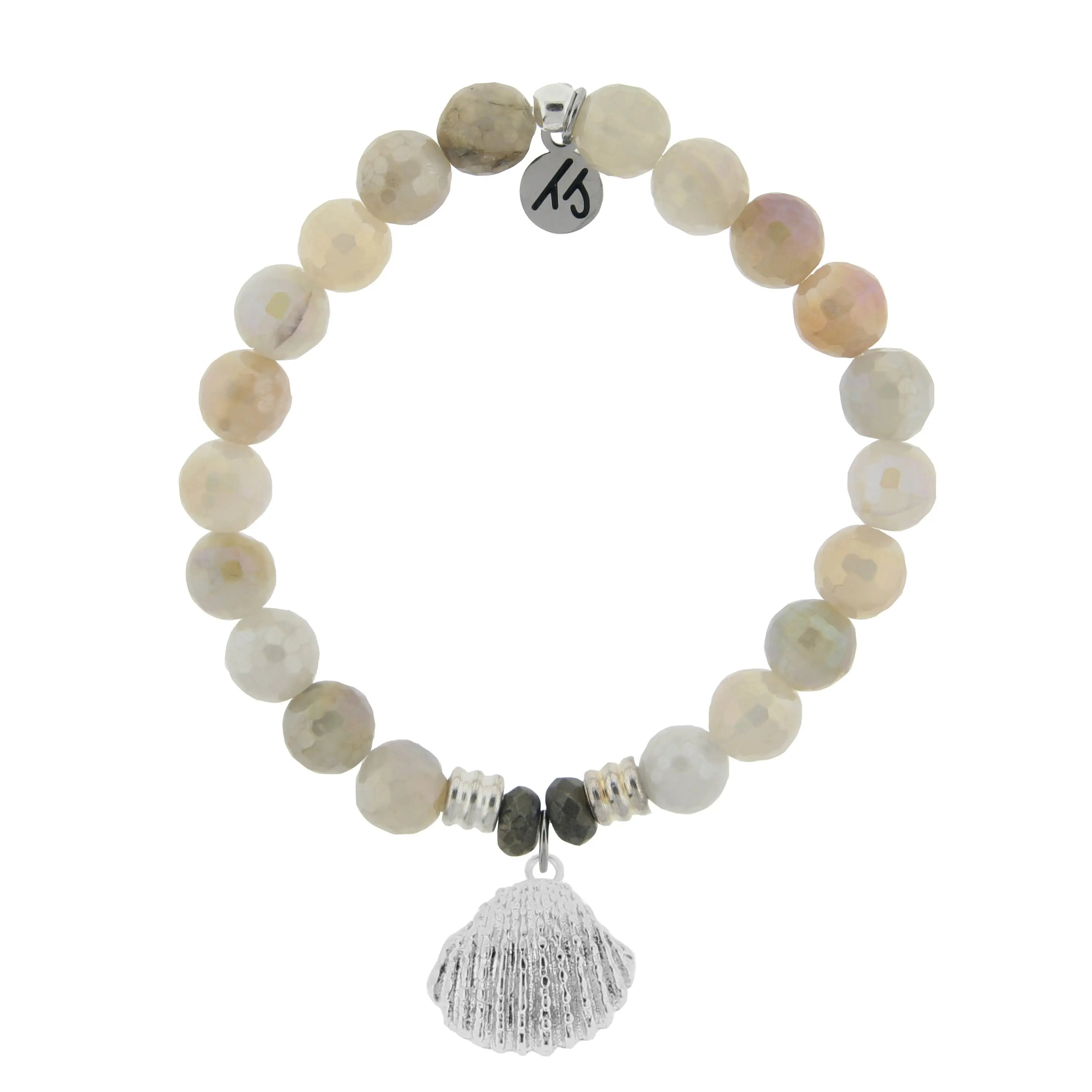 Moonstone Gemstone Bracelet with Seashell Sterling Silver Charm T. Jazelle