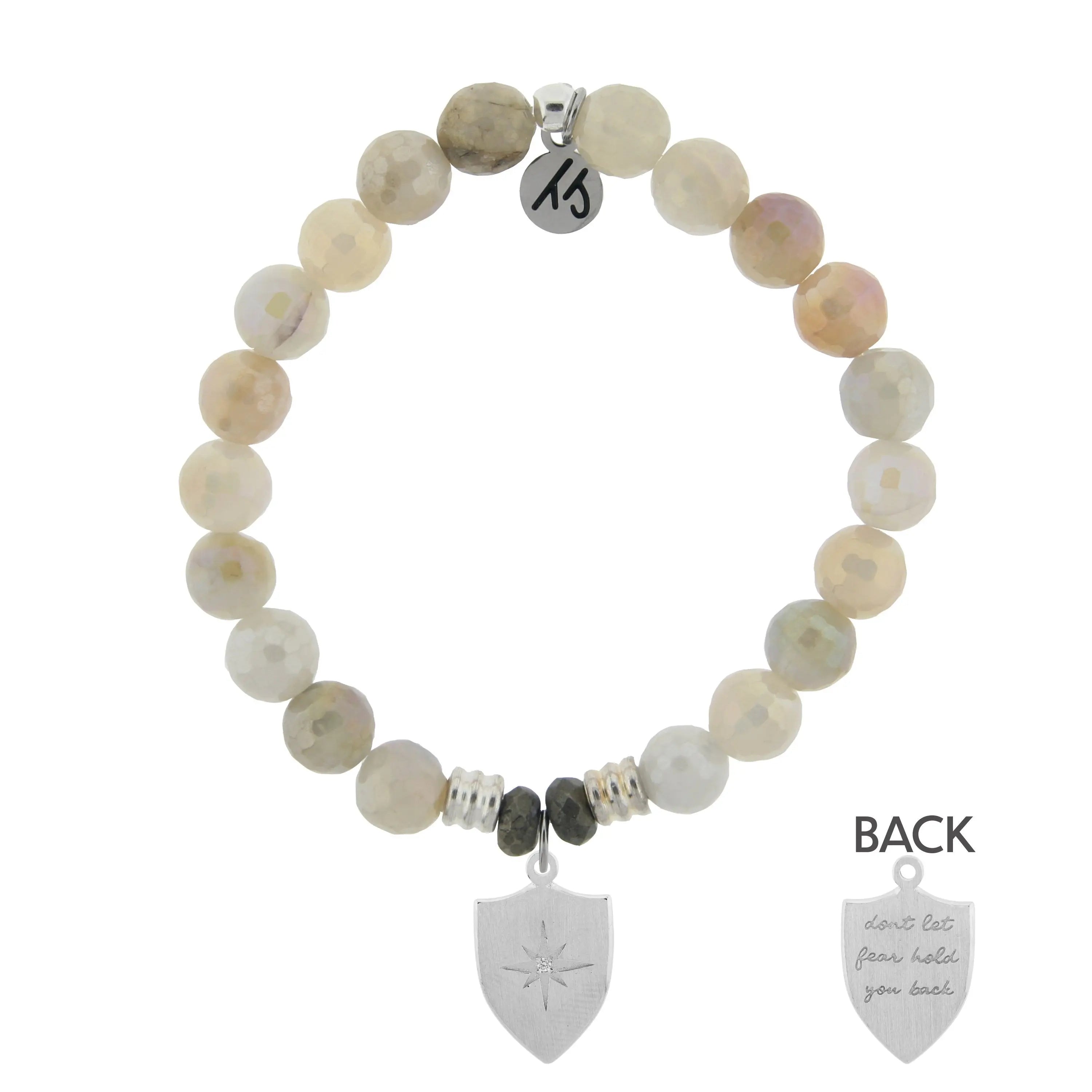 Moonstone Gemstone Bracelet with Strength Shield Sterling Silver Charm T. Jazelle