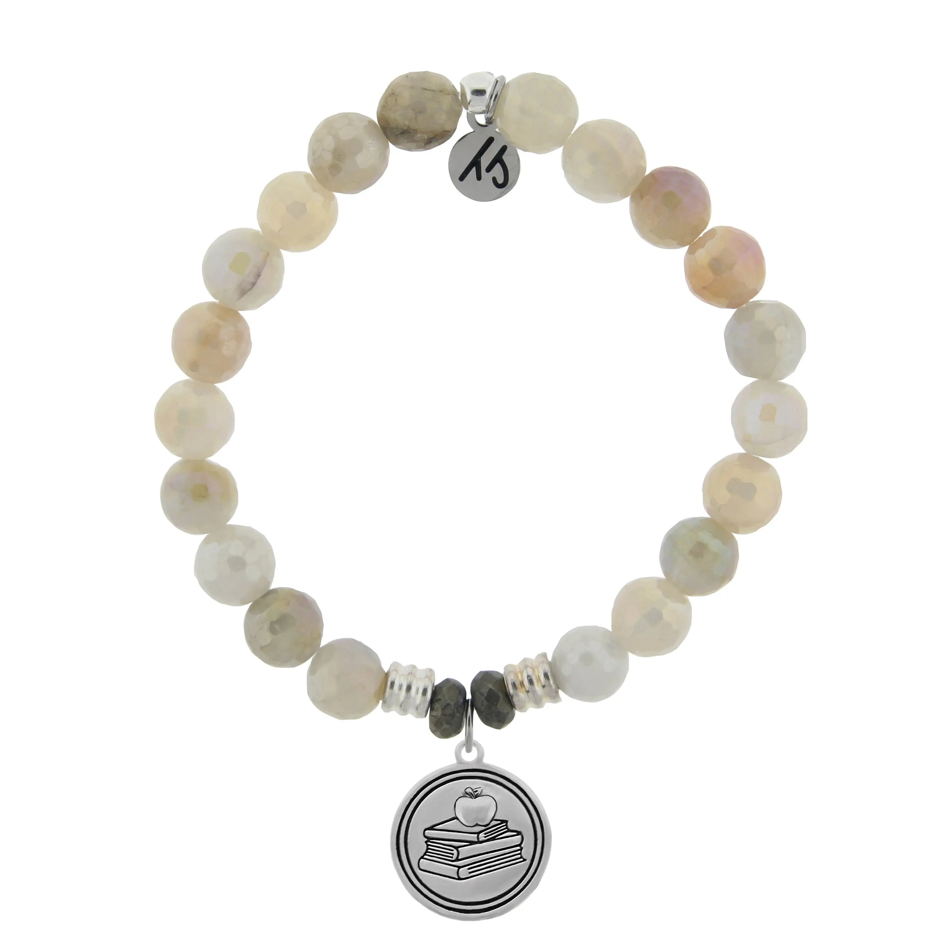 Moonstone Gemstone Bracelet with Teacher Sterling Silver Charm T. Jazelle