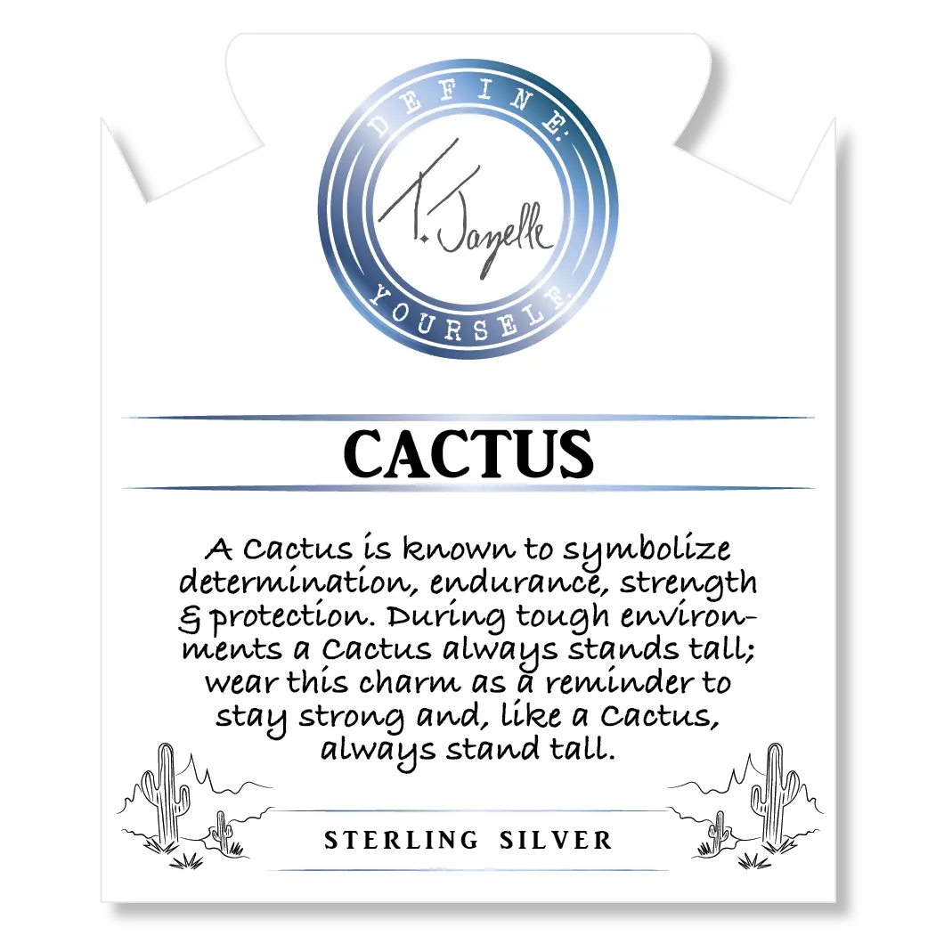 Moonstone Stone Bracelet with Cactus Sterling Silver Charm