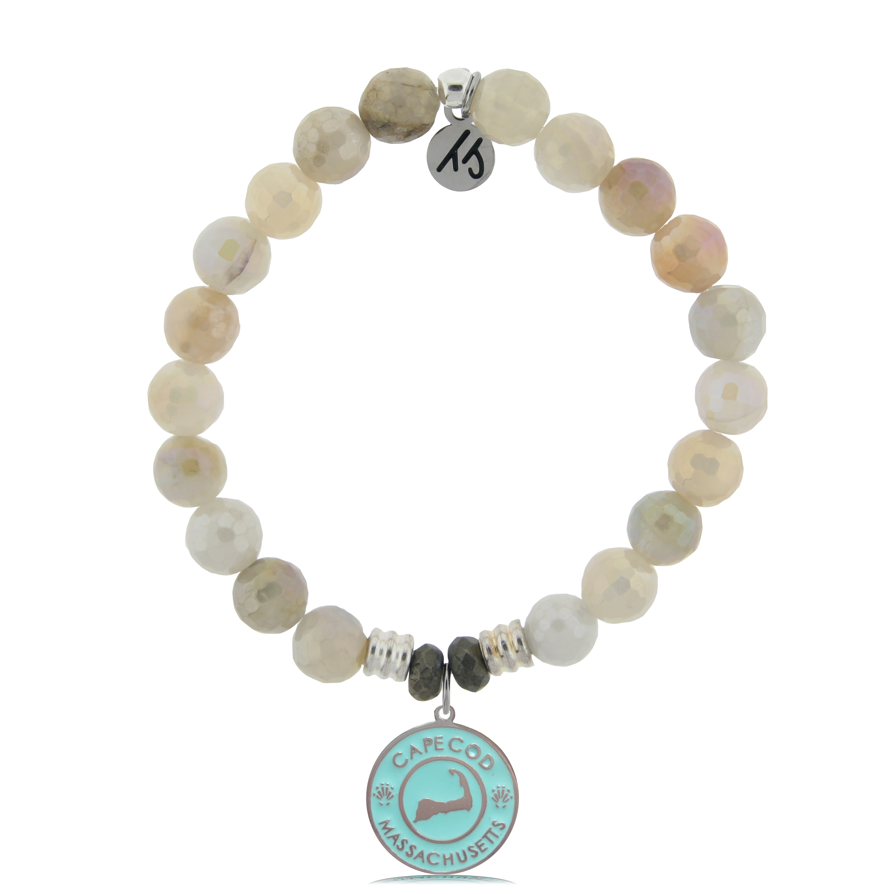 Moonstone Stone Bracelet with Cape Cod Enamel Sterling Silver Charm