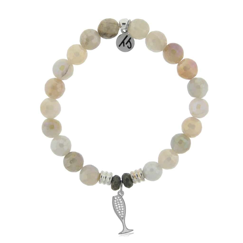 Moonstone Stone Bracelet with Cheers Sterling Silver Charm