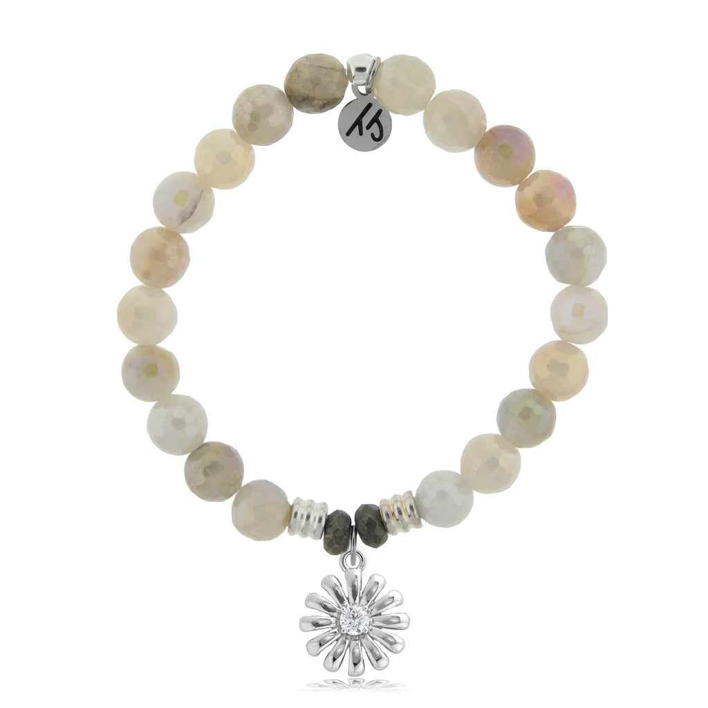 Moonstone Stone Bracelet with Daisy Sterling Silver Charm