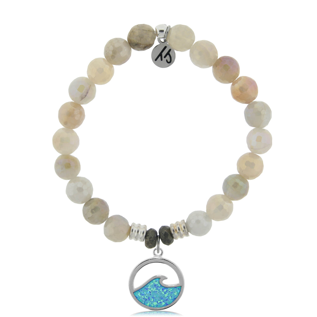 Moonstone Stone Bracelet with Deep as the Ocean Sterling Silver Charm