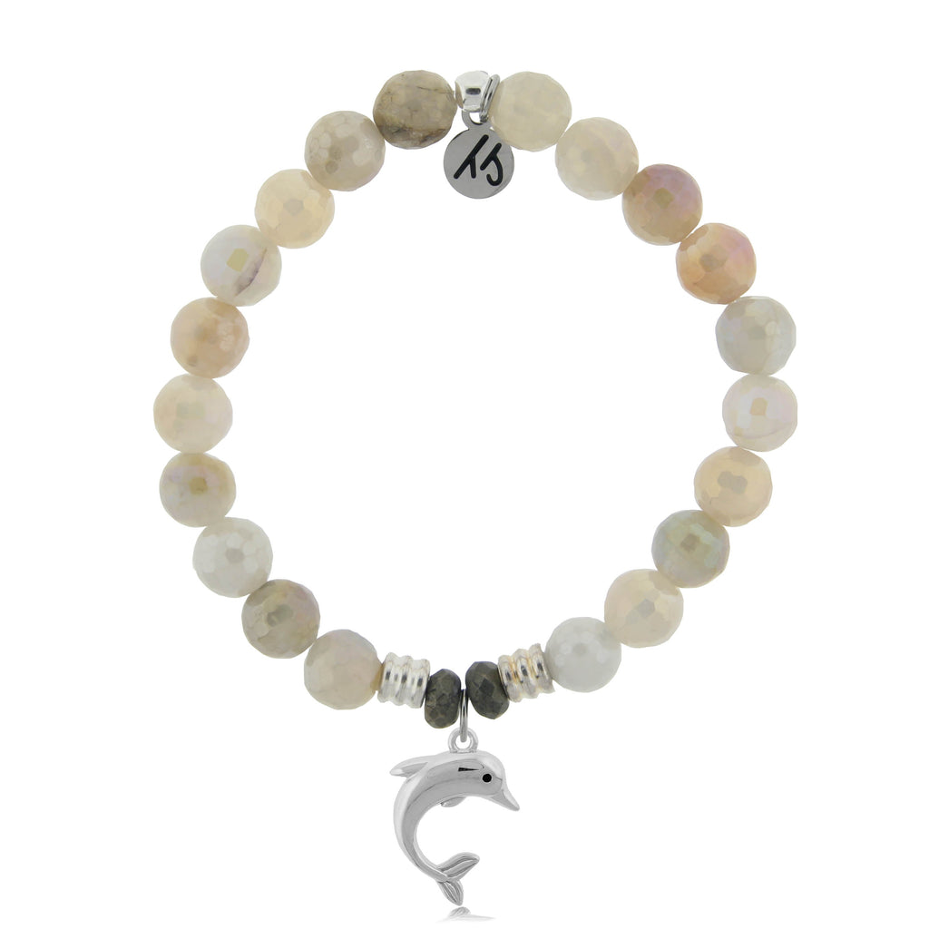 Moonstone Stone Bracelet with Dolphin Sterling Silver Charm