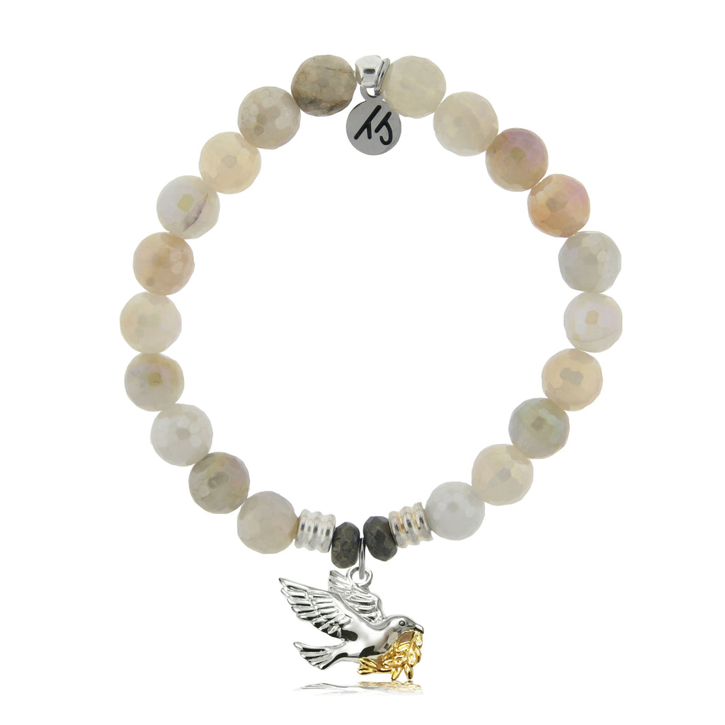 Moonstone Stone Bracelet with Dove Sterling Silver Charm