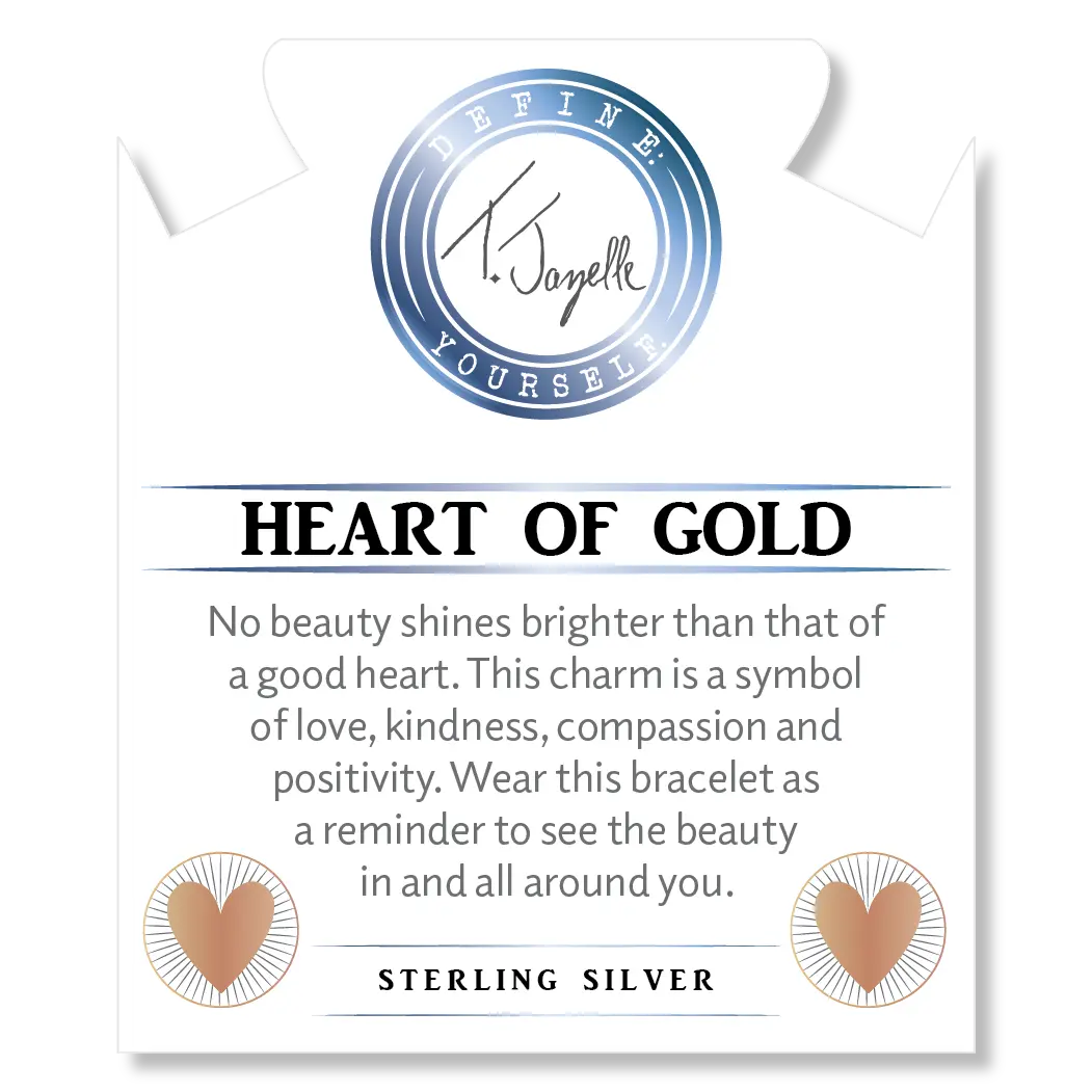 Moonstone Stone Bracelet with Heart of Gold Sterling Silver Charm