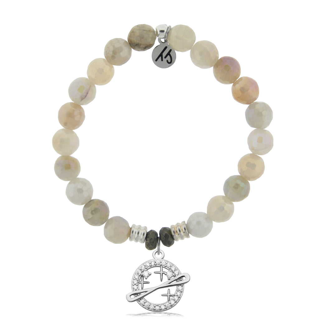 Moonstone Stone Bracelet with Infinity and Beyond Sterling Silver Charm