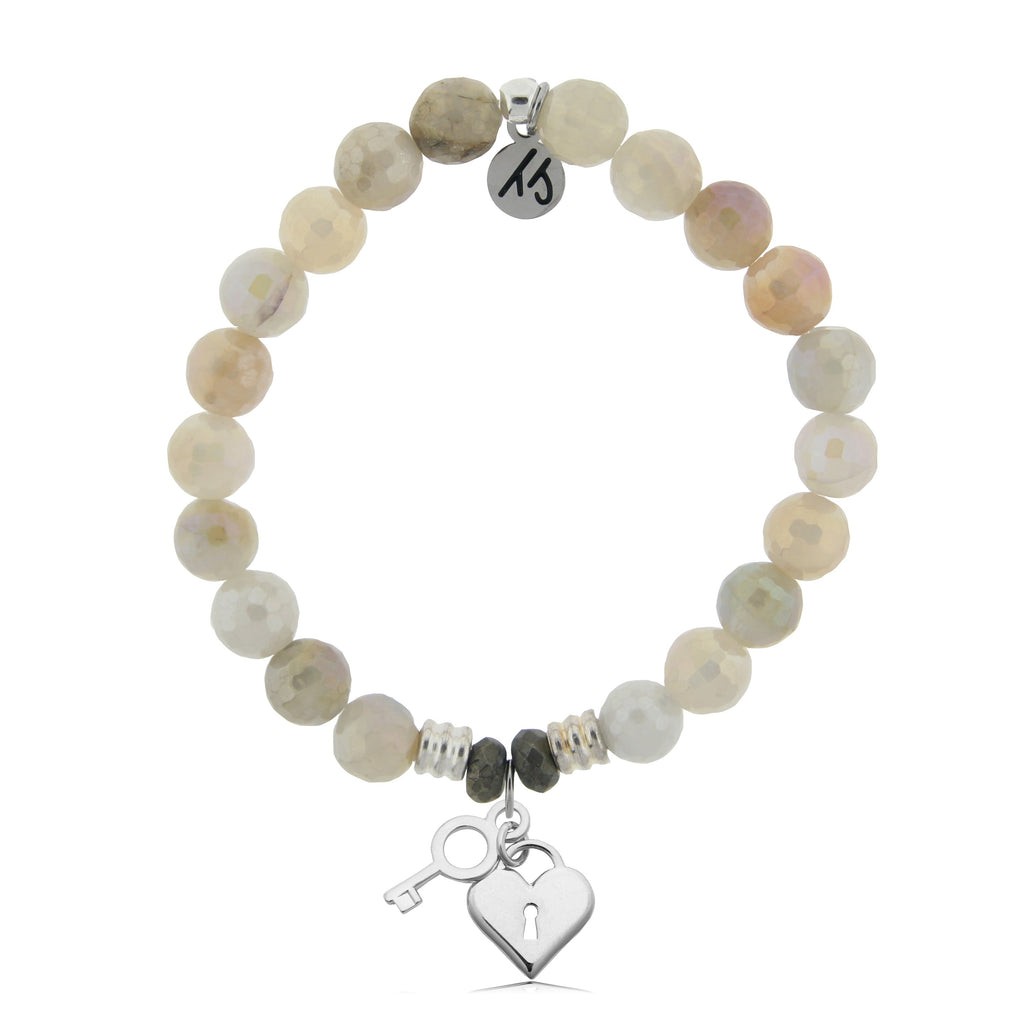 Moonstone Stone Bracelet with Key to my Heart Sterling Silver Charm
